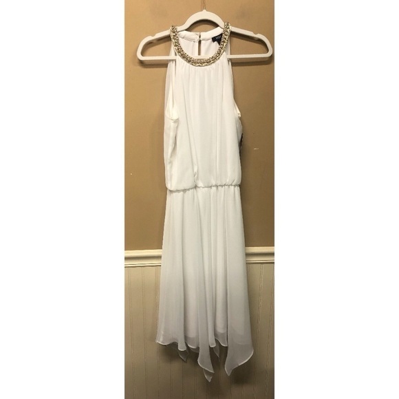 MSK Ivory Sleeveless Gold Tone Hardware Goddess Dress Size 8 NWT - Picture 1 of 6